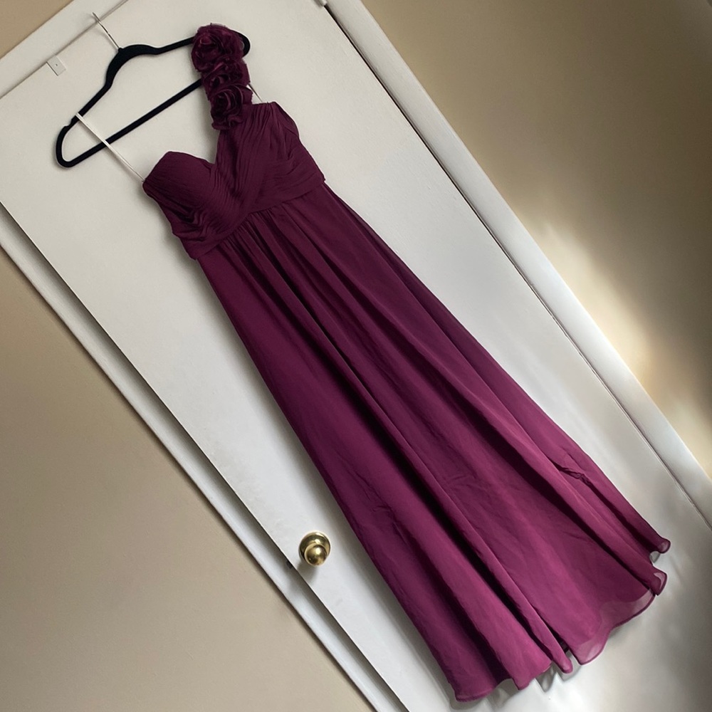 BARI JAY plum purple one shoulder floral prom dress bridesmaid wedding style 225